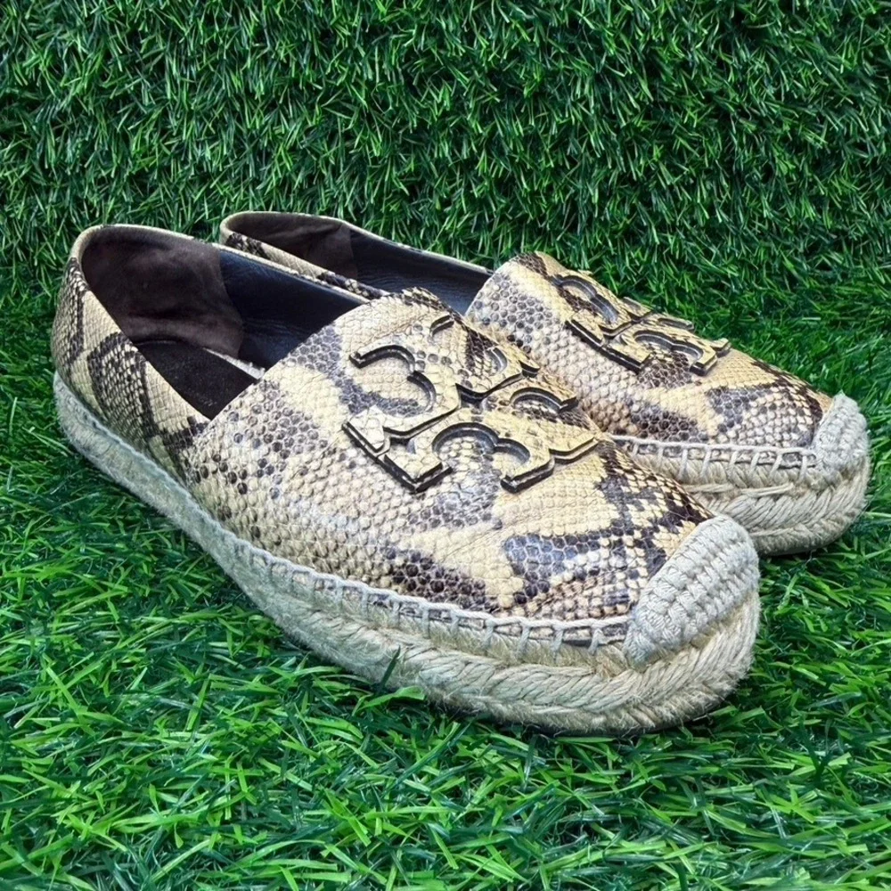 Tory Burch Slip On Women 7M Ines‎ Espadrille Tan Snakeskin Leather Platform